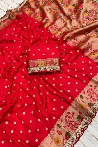 Red Color Flowing Pure Dola Silk Saree