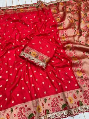 Red Color Flowing Pure Dola Silk Saree 2