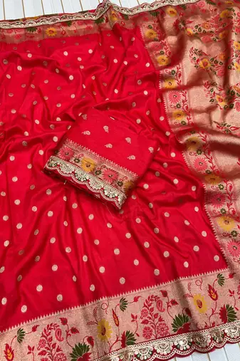 Red Color Flowing Pure Dola Silk Saree