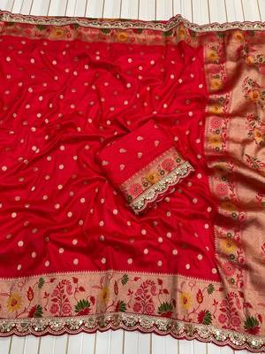 Red Color Flowing Pure Dola Silk Saree 3