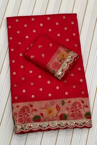 Red Color Flowing Pure Dola Silk Saree