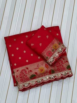 Red Color Flowing Pure Dola Silk Saree 5