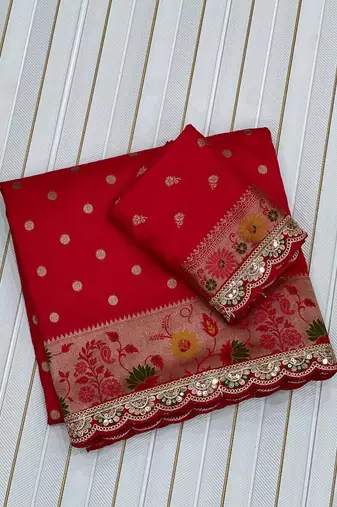 Red Color Flowing Pure Dola Silk Saree