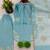 Sky Blue crepe silk pink top-bottom and dupatta set stitched