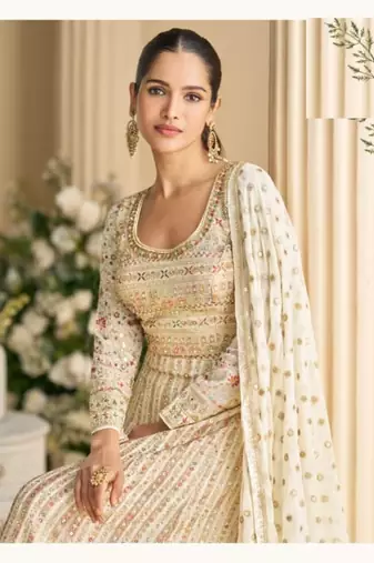 off white georgette gown-Full Stitched Free size
