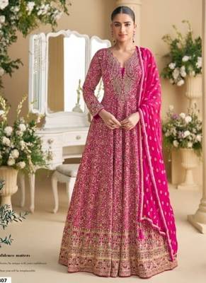 pink georgette embroidered gown-Full Stitched Free size 1