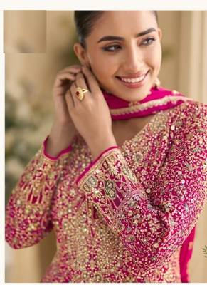 pink georgette embroidered gown-Full Stitched Free size 2