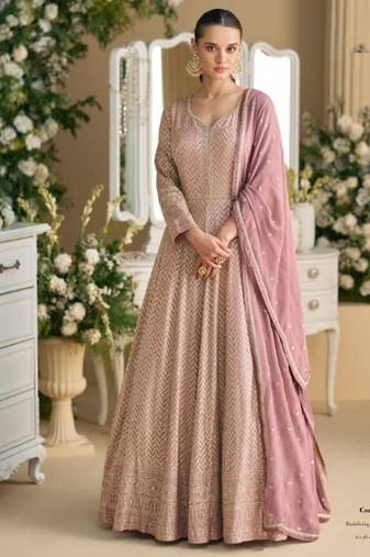 Light purple georgette full stitched free size upto 42 heavy embroidery wedding gowns