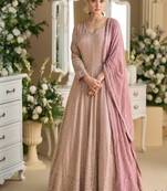 Light purple georgette full stitched free size upto 42 heavy embroidery wedding gowns