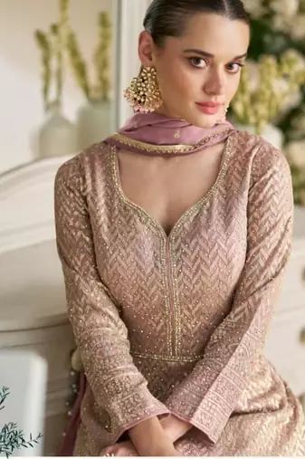 light purple georgette embroidery gown-Full Stitched Free size