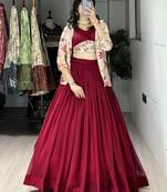 Maroon Color  Plain Foil Work Heavy Gorgette Lehenga Fully Stitched Blouse & Koti full stitched free size