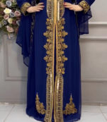 Royal Blue Embroidered Stitched Kaftan with Golden Work & Belt Suited for Every Occasion