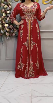 Elegant Red Embroidered Stitched Kaftan with Heavy Front Work & Belt  1