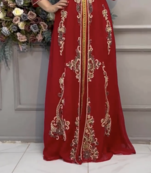 Elegant Red Embroidered Stitched Kaftan with Heavy Front Work & Belt 