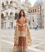 Brown shimmer silk wedding sharara suits free size upto 44