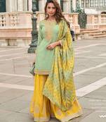Mint green shimmer silk wedding sharara suits free size upto 44