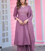 Women Soft Mull Chanderi Silk And Full Hand  Works Kurta With Trousers & Dupatta