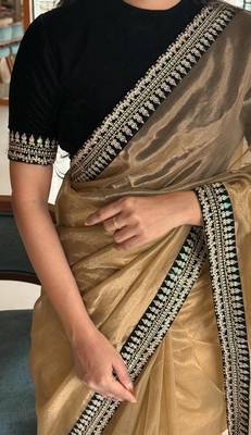 Golden Color Partywear Net Fabric Saree 1