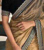 Golden Color Partywear Net Fabric Saree