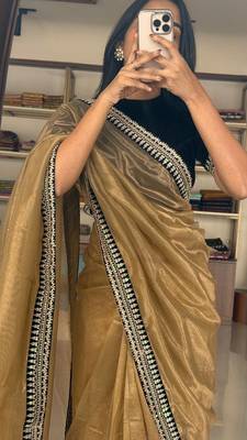 Golden Color Partywear Net Fabric Saree 2