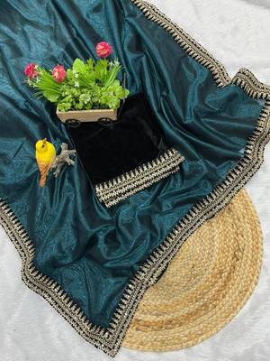Teal Color Partywear Net Fabric Saree 1