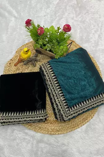Teal Color Partywear Net Fabric Saree