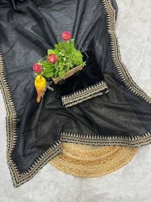 Black Color Partywear Net Fabric Saree 1