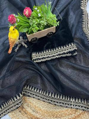 Black Color Partywear Net Fabric Saree 2
