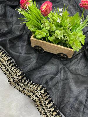 Black Color Partywear Net Fabric Saree 3