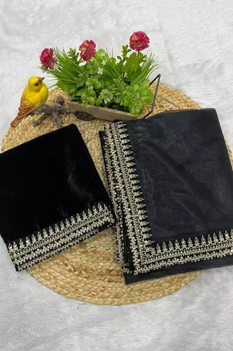 Black Color Partywear Net Fabric Saree