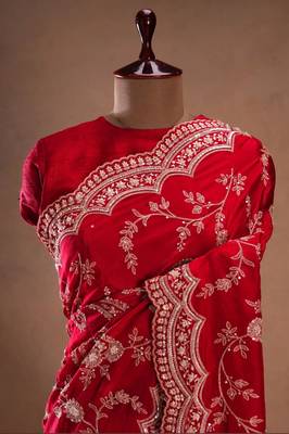 Red Color Satin Silk Heavy Bridal Saree 2