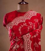 Red Color Satin Silk Heavy Bridal Saree