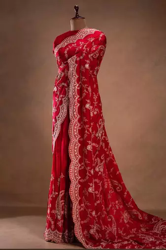 Red Color Satin Silk Heavy Bridal Saree
