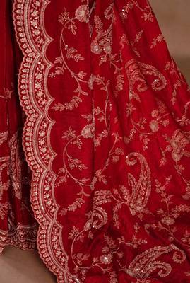 Red Color Satin Silk Heavy Bridal Saree 4