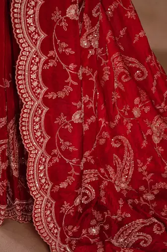Red Color Satin Silk Heavy Bridal Saree