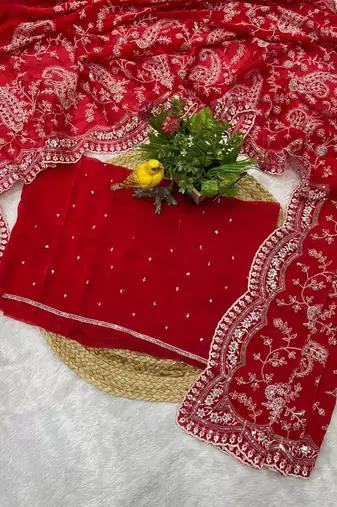 Red Color Satin Silk Heavy Bridal Saree