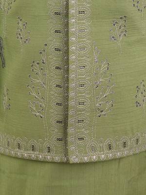  Pista Green silk blend embroidered nehru jacket set with stone work 6
