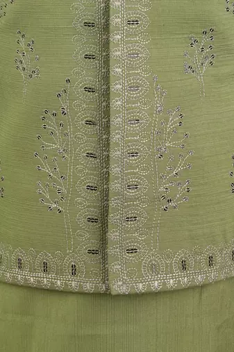  Pista Green silk blend embroidered nehru jacket set with stone work