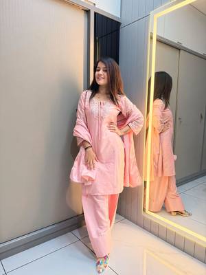 Peach crape readymade kurti set with beads sequin  1