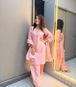 Peach crape readymade kurti set with beads sequence work