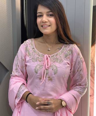 Peach crape readymade kurti set with beads sequin  2