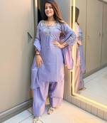 Lavender crape readymade kurti set with beads sequence work