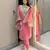 Rani-pink roman shimmer readymade kurti set with designer handwork