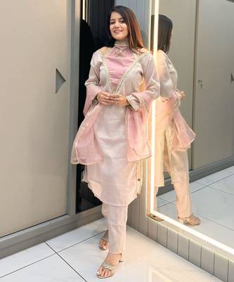 Rose roman shimmer readymade kurti set with designer hand 1