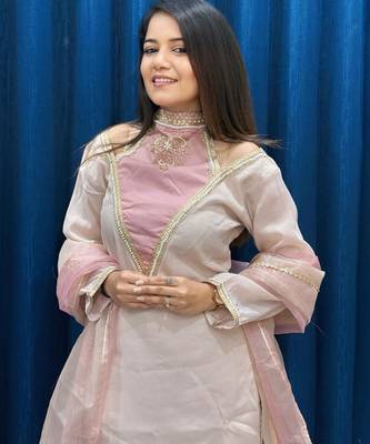 Rose roman shimmer readymade kurti set with designer hand 2