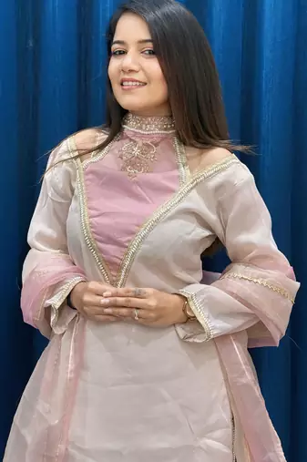 Rose roman shimmer readymade kurti set with designer hand