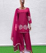 D magenta crape readymade salwar suit with embroidery work