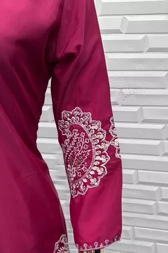 D magenta crape readymade salwar suit with embroidery 