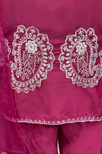 D magenta crape readymade salwar suit with embroidery 
