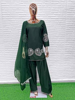 Dark green crape readymade salwar suit with embroidery  1